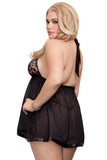 Plus Size Lace and Mesh Babydoll Set