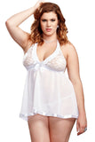 Plus Size Lace and Mesh Babydoll Set