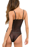 Plunging Neck Eyelash Lace Cami Bodysuit