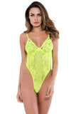 V Neck Front Bowknot Strappy Floral Lace Bodysuit for Women