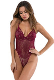 V Neck Front Bowknot Strappy Floral Lace Bodysuit for Women
