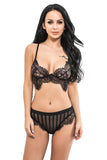 Half Cup with Scalloped Lace Trim and Stripe Panties Set