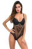 See Through Lingerie V-Neck Floral One Piece Lace Bodysuit