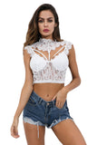Women's Sexy Mock Neck Sheer Lace Strappy Bustier Shirt Party Club Crop Top