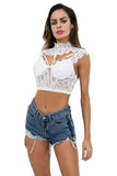 Women's Mock Neck Lace Strappy Party Club Crop Top
