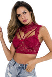 Women's Mock Neck Lace Strappy Party Club Crop Top