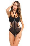 Women's Lace Mesh Sleeveless Deep V Neck Strappy Backless Jumpsuit Bodysuit