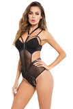 Women's Lace Mesh Sleeveless Deep V Neck Strappy Backless Jumpsuit Bodysuit