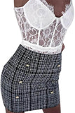 Women Plunge Eyelash Lace Bodysuit