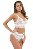 Women's Sexy Lace Mesh Hem Longline Bralette Bra Set