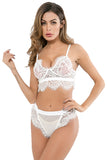 Women's Sexy Lace Mesh Hem Longline Bralette Bra Set