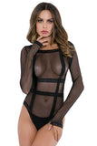 Women's Sexy Long Sleeve Fishnet Mesh Sheer See Through Bodysuit