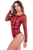 Women's Sexy Long Sleeve Fishnet Mesh Sheer See Through Bodysuit